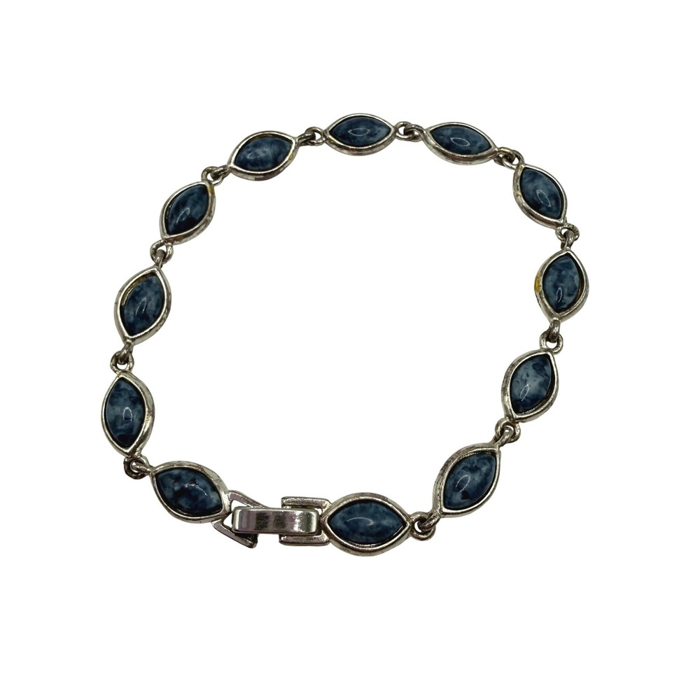 Vintage Boho Marquise Sodalite Silver Tone Link Bracelet from Liz Claiborne LC